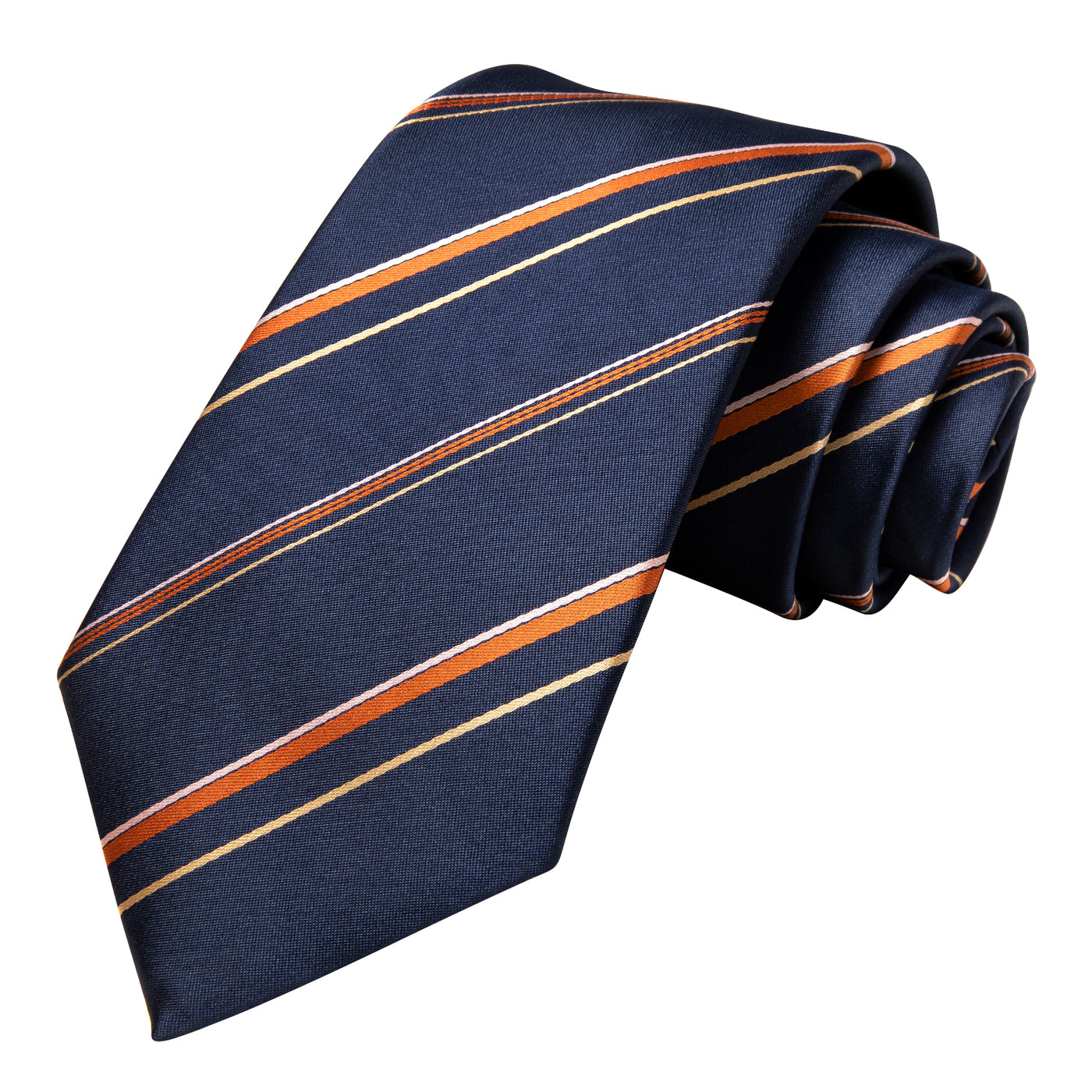 Navy Blue & Copper Striped Silk Tie with Gold Accents Silk Tie Set - GentCrest - View 2