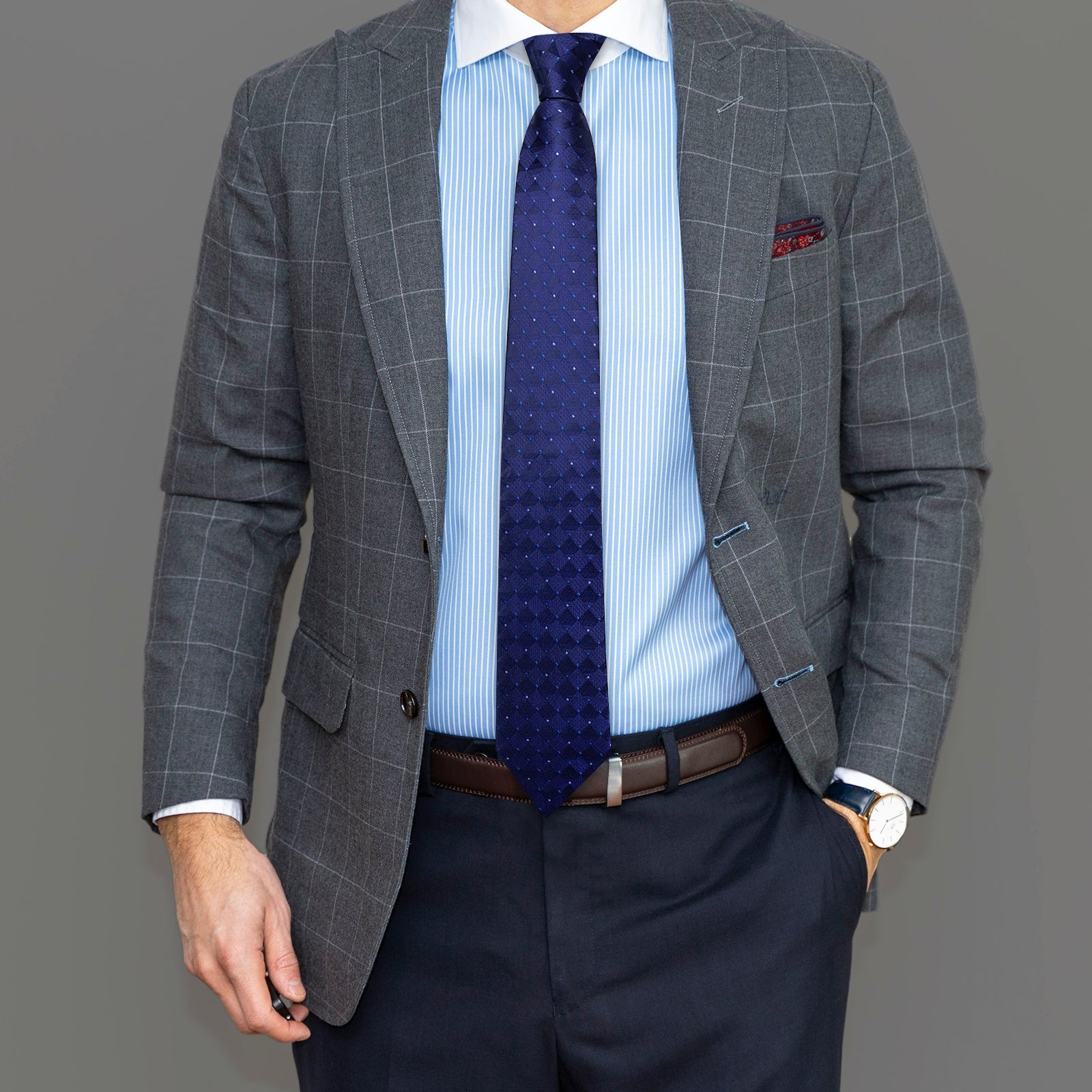 GentCrest Blue Plaid Tie Hanky Cufflinks Set - Image 3