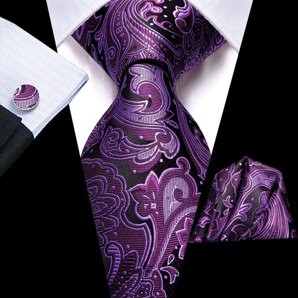GentCrest Black Paisley Tie Hanky Cufflinks Set - Image 3