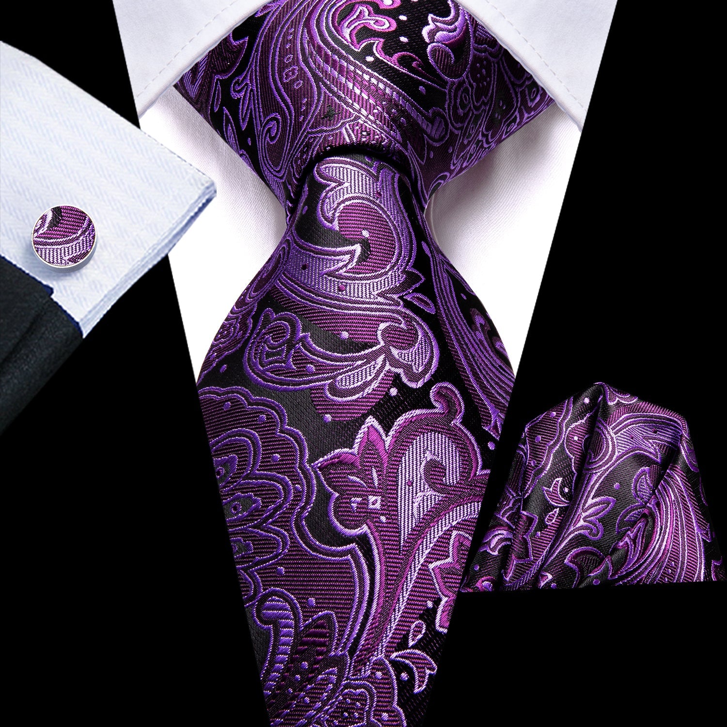GentCrest Black Paisley Tie Hanky Cufflinks Set - Image 3