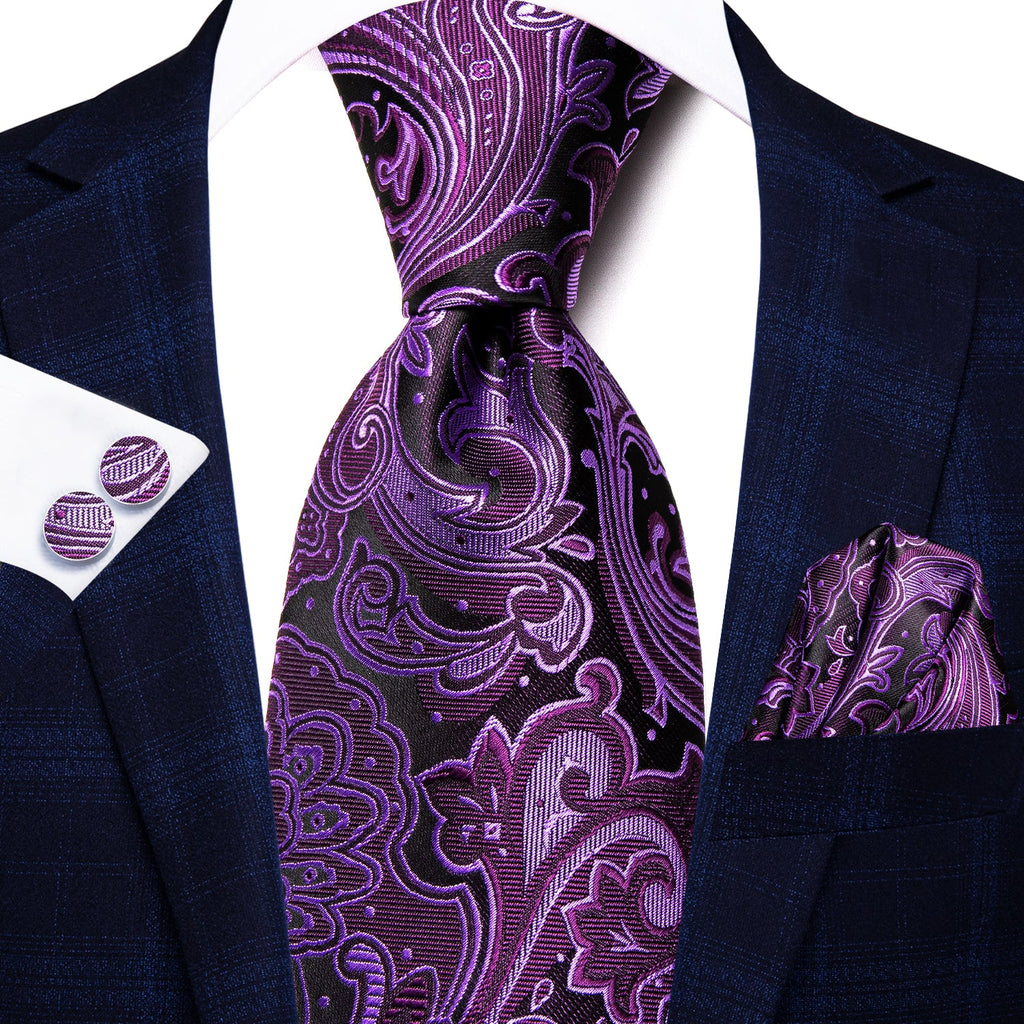 GentCrest Black Paisley Tie Hanky Cufflinks Set - Image 2
