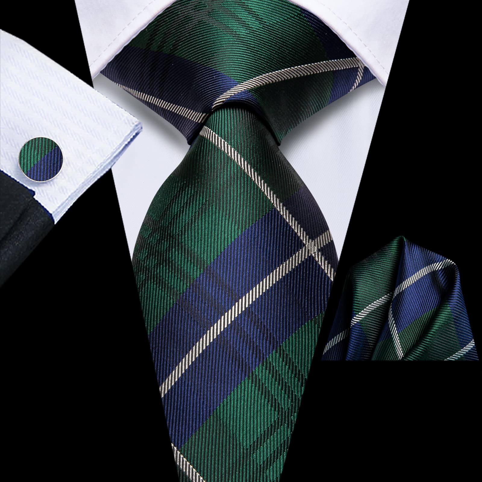 GentCrest Blue Plaid Tie Hanky Cufflinks Set - Image 1