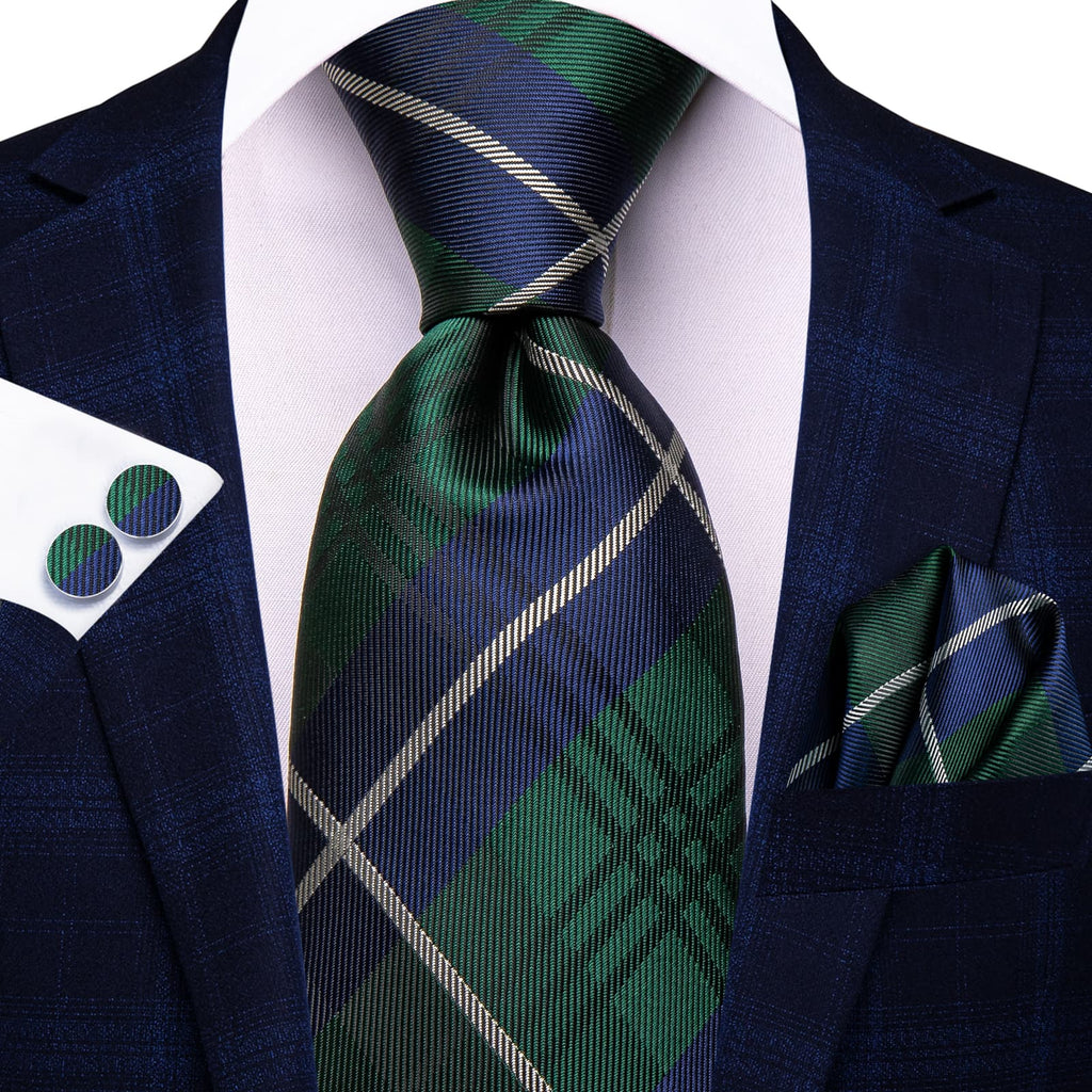 GentCrest Blue Plaid Tie Hanky Cufflinks Set - Image 2