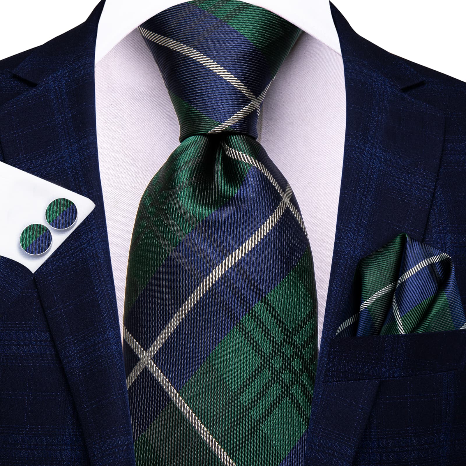 GentCrest Blue Plaid Tie Hanky Cufflinks Set - Image 2