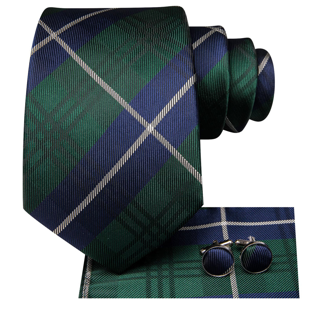 GentCrest Blue Plaid Tie Hanky Cufflinks Set - Image 3