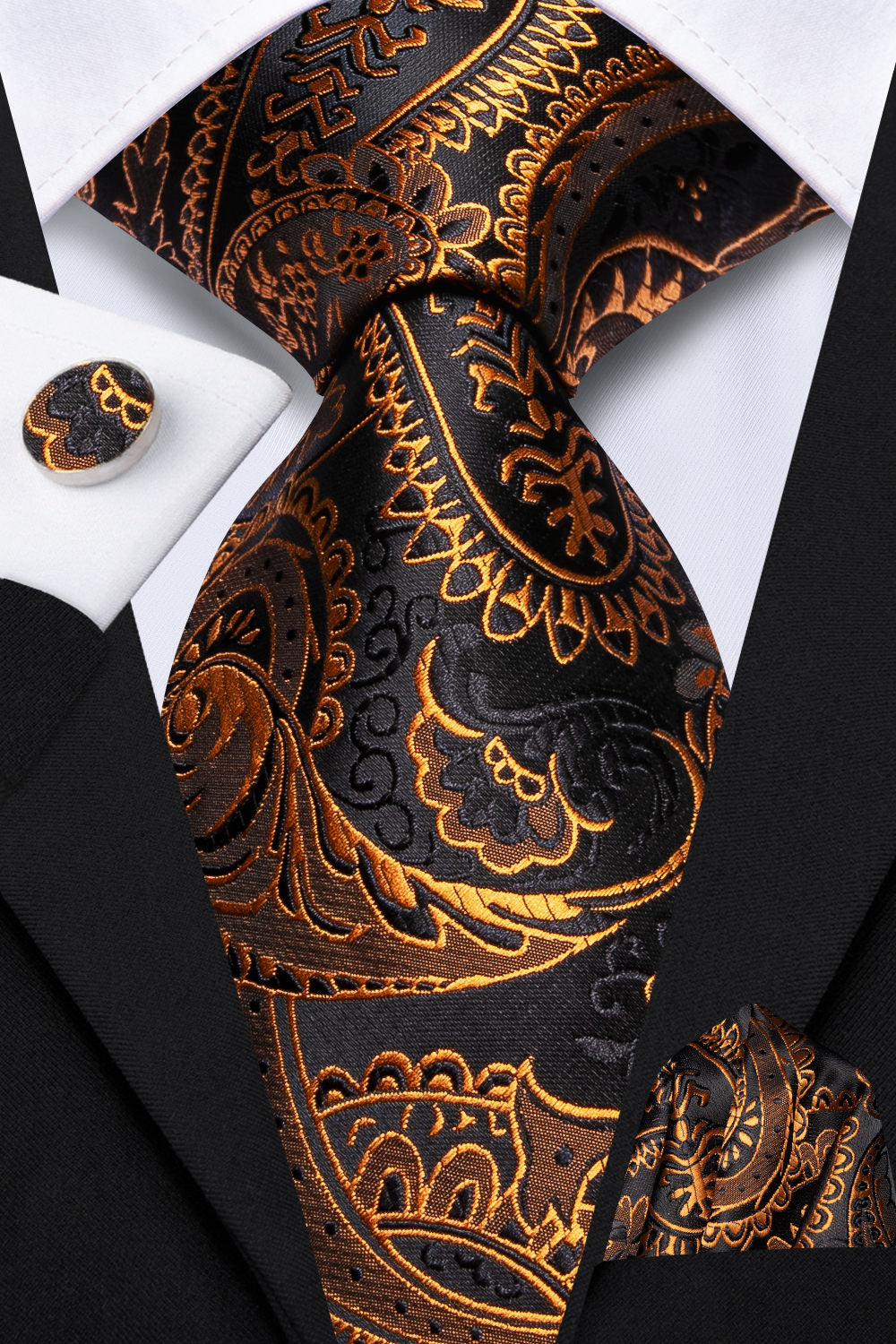 GentCrest Black Paisley Tie Hanky Cufflinks Set - Image 2
