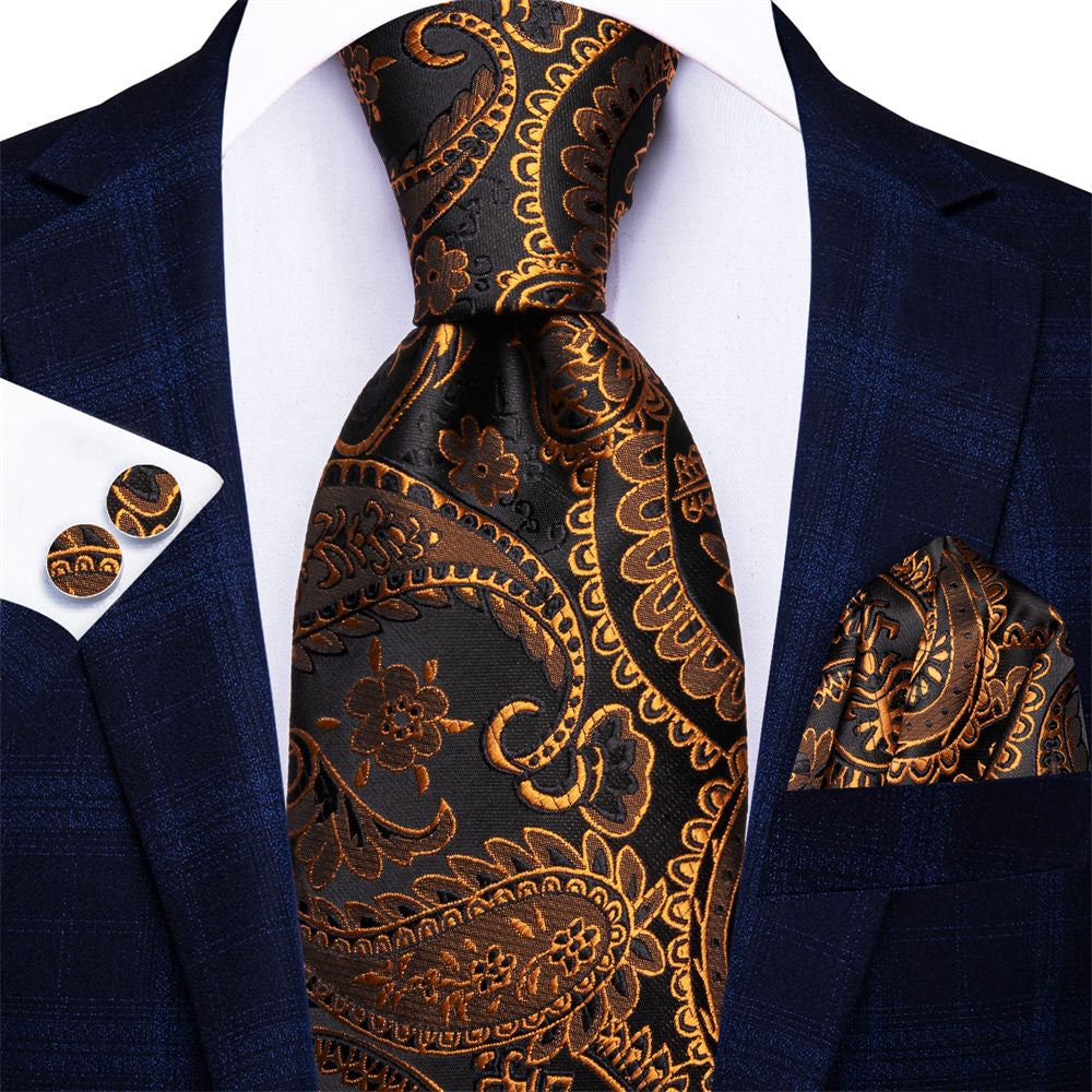 GentCrest Black Paisley Tie Hanky Cufflinks Set - Image 1