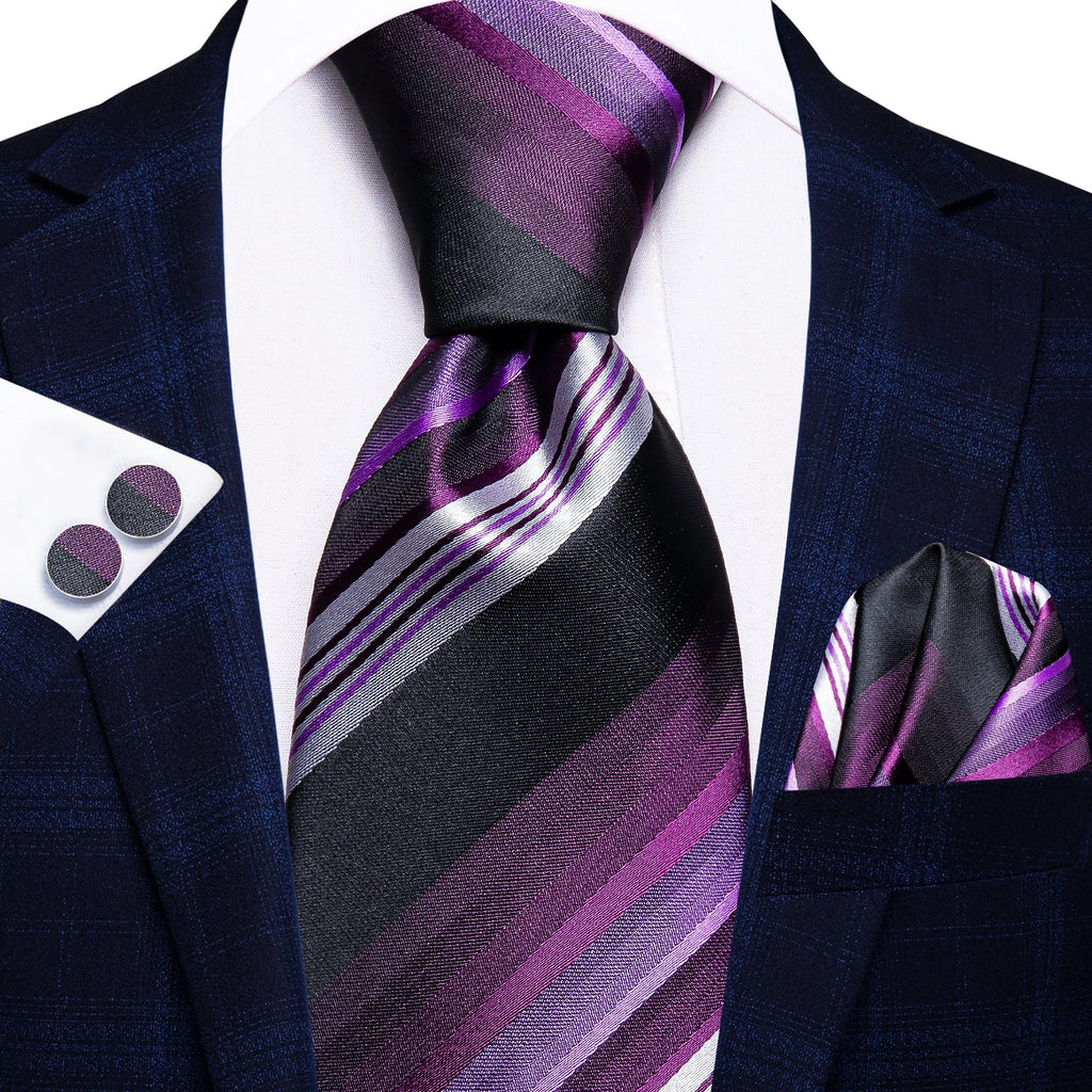 GentCrest Purple Striped Tie Hanky Cufflinks Set - Image 2