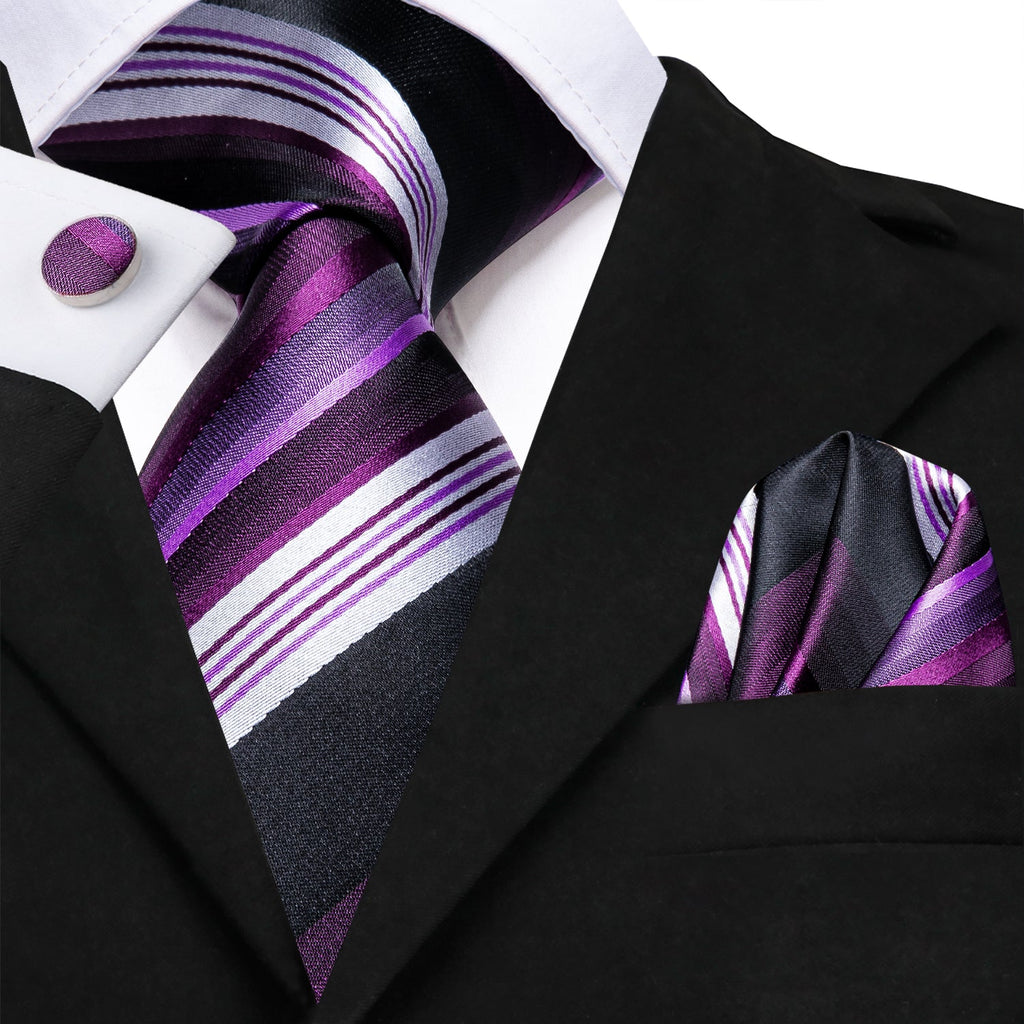 GentCrest Purple Striped Tie Hanky Cufflinks Set - Image 1