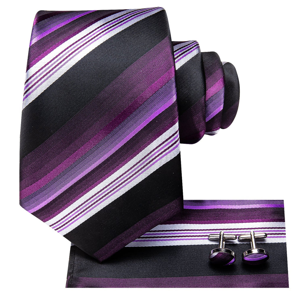 GentCrest Purple Striped Tie Hanky Cufflinks Set - Image 3