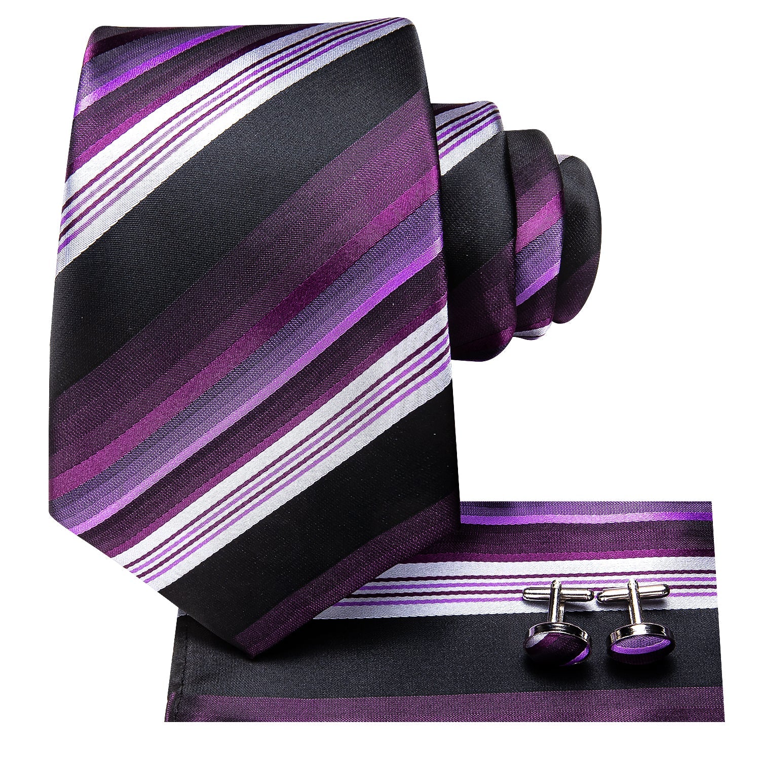 GentCrest Purple Striped Tie Hanky Cufflinks Set - Image 3