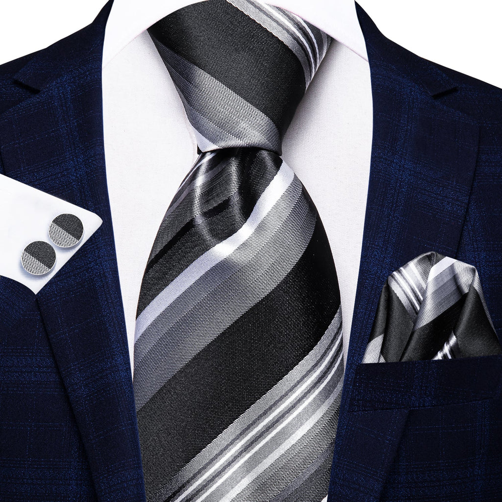 GentCrest Black Striped Tie Hanky Cufflinks Set - Image 2
