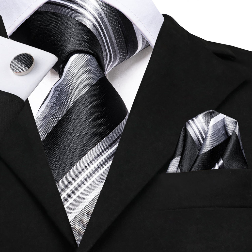 GentCrest Black Striped Tie Hanky Cufflinks Set - Image 1