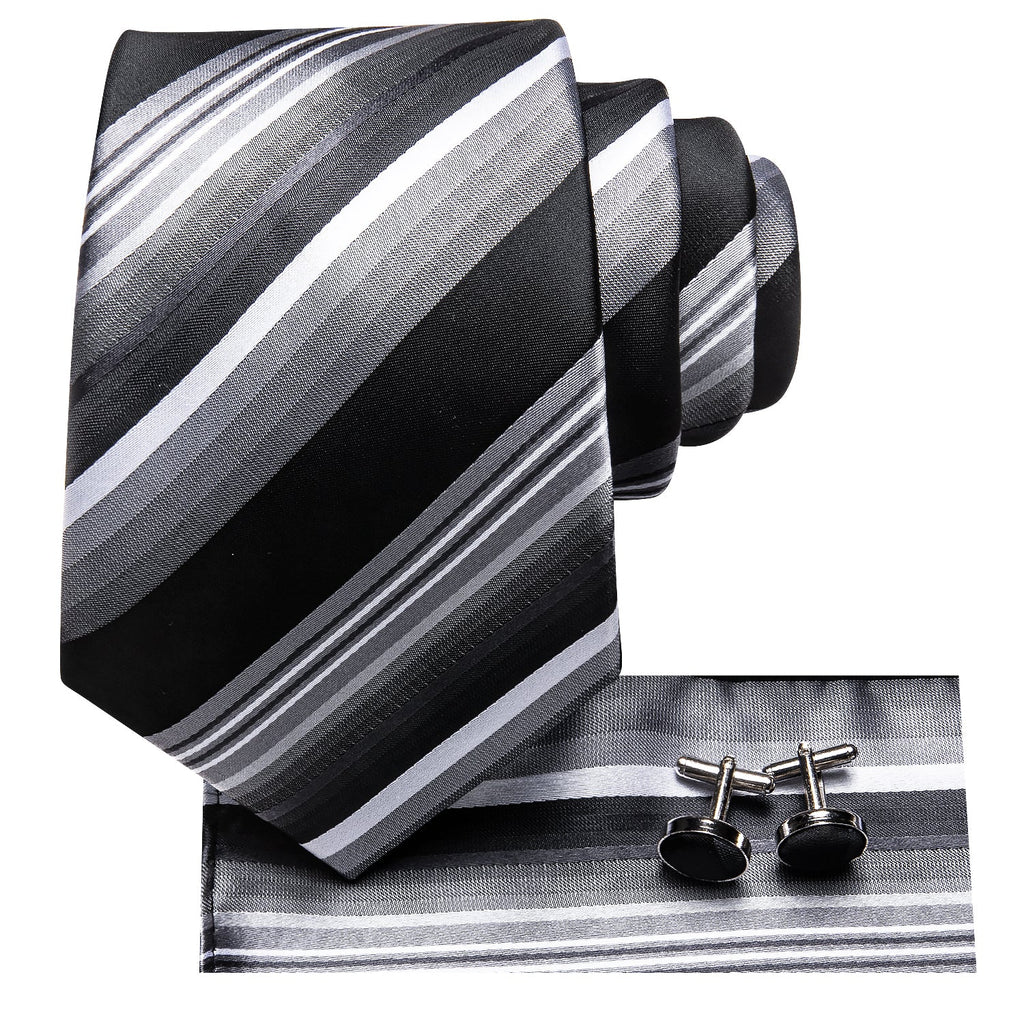 GentCrest Black Striped Tie Hanky Cufflinks Set - Image 3
