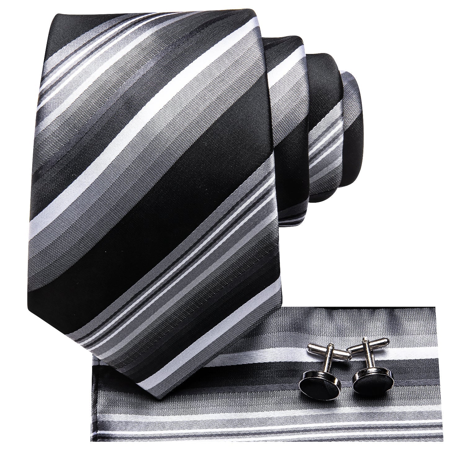 GentCrest Black Striped Tie Hanky Cufflinks Set - Image 3