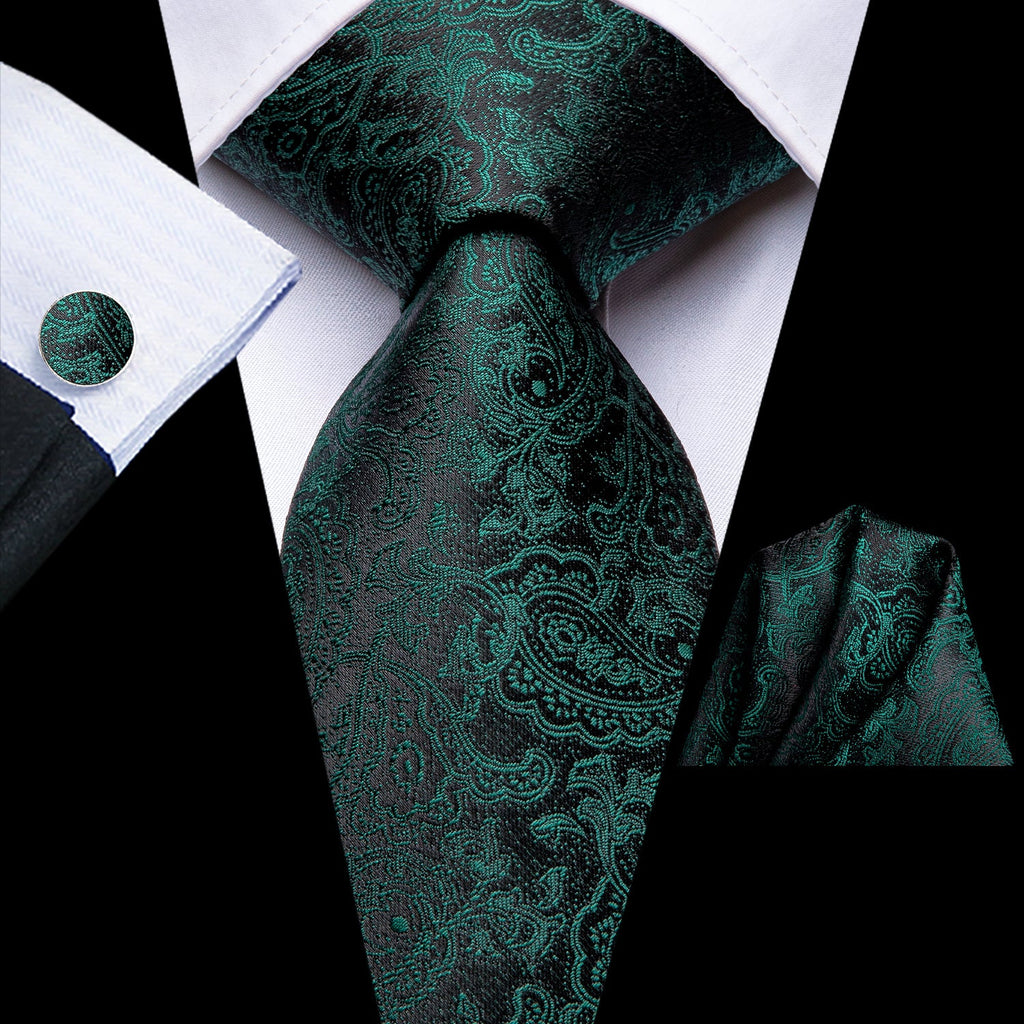 GentCrest Black Paisley Tie Hanky Cufflinks Set - Image 1