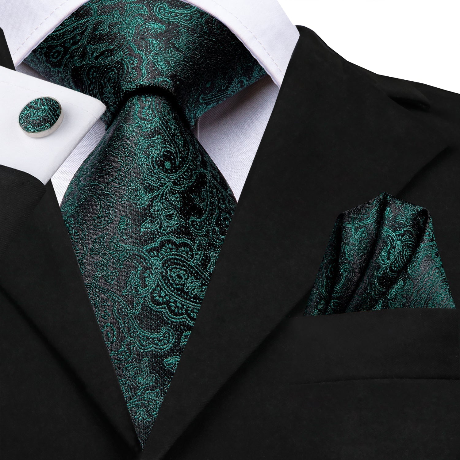 GentCrest Black Paisley Tie Hanky Cufflinks Set - Image 2