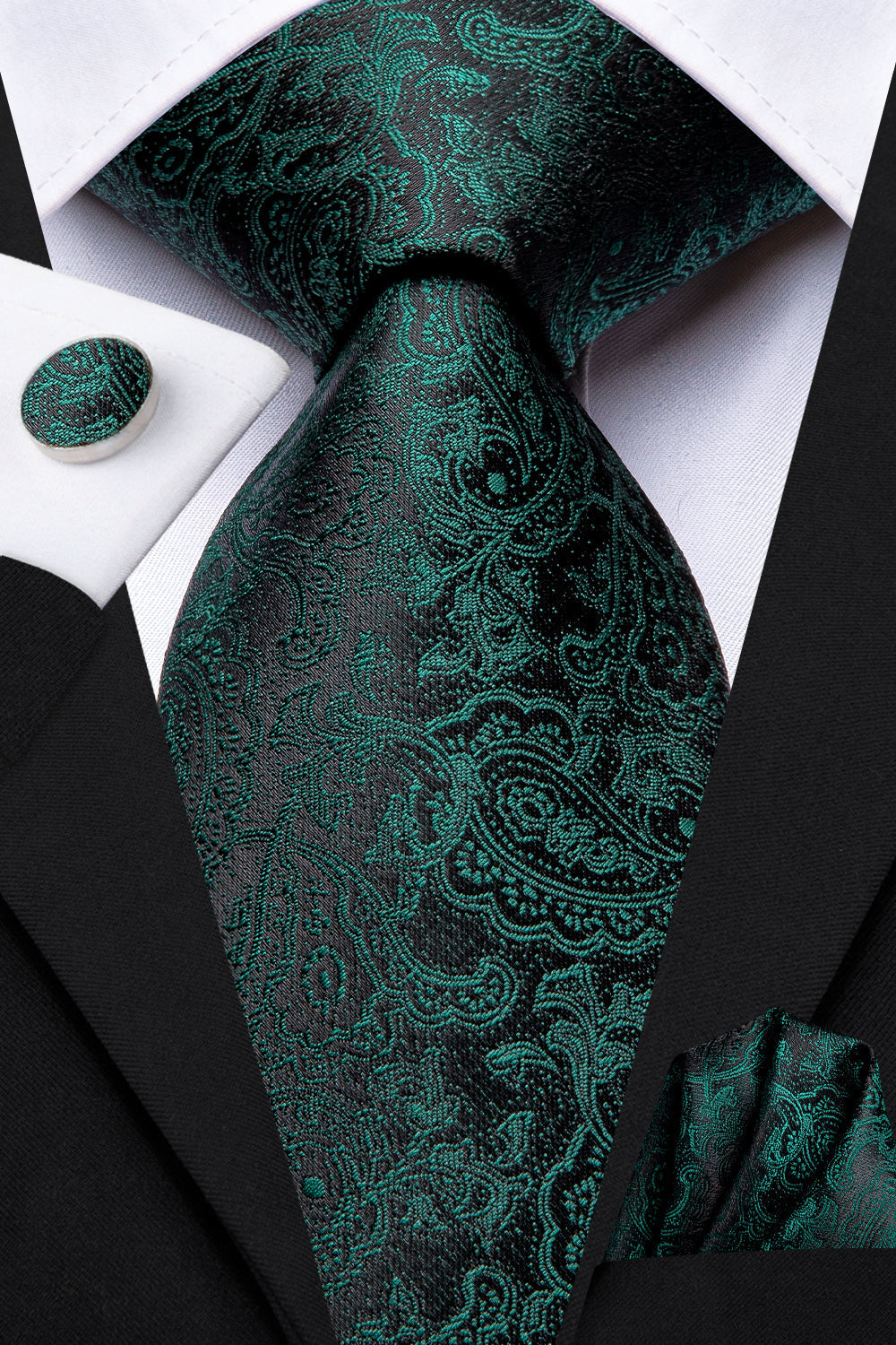 GentCrest Black Paisley Tie Hanky Cufflinks Set - Image 3