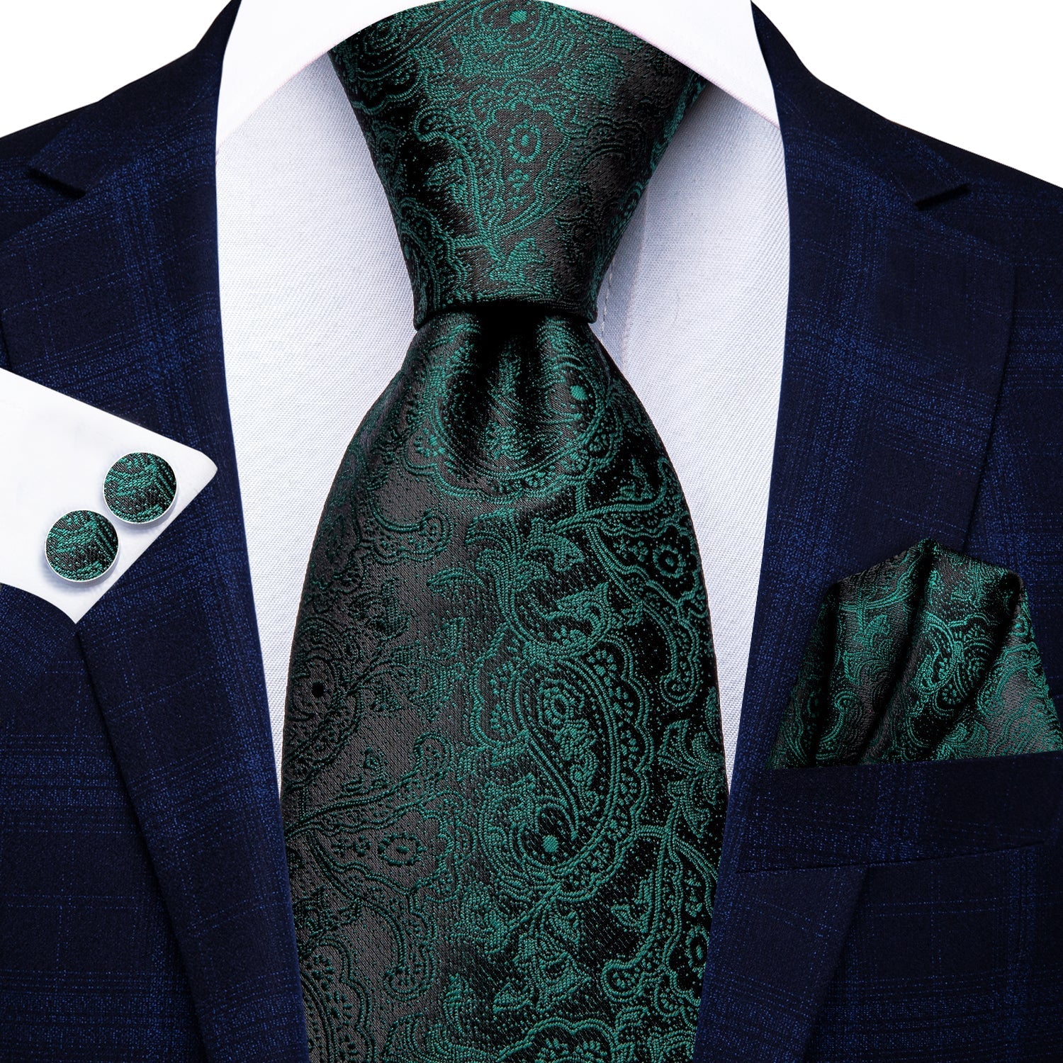 GentCrest Black Paisley Tie Hanky Cufflinks Set - Image 4