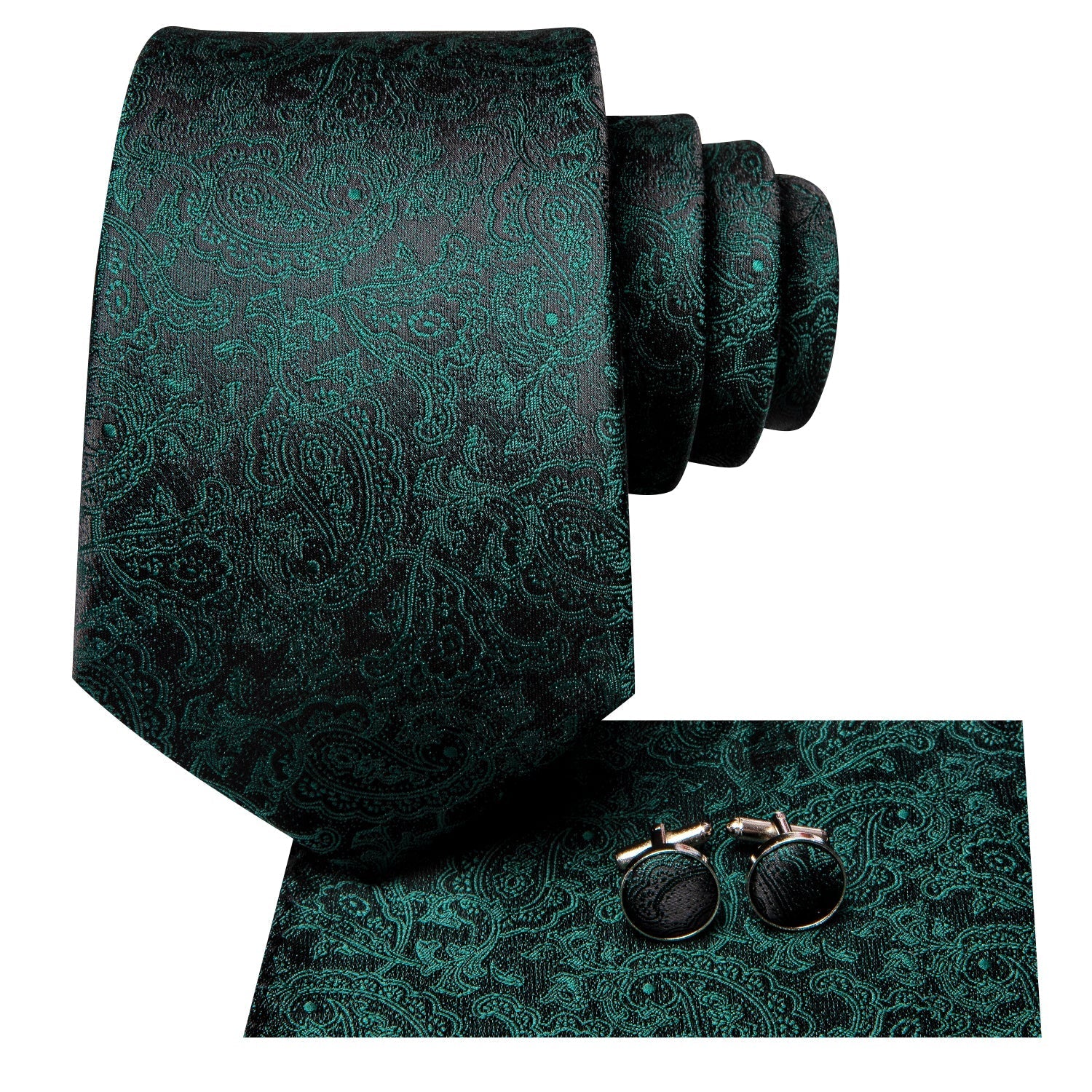 GentCrest Black Paisley Tie Hanky Cufflinks Set - Image 5