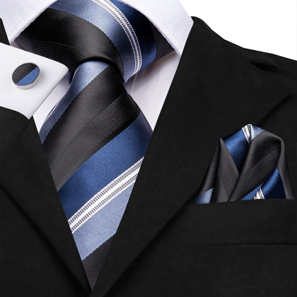 GentCrest Black Striped Tie Hanky Cufflinks Set - Image 3