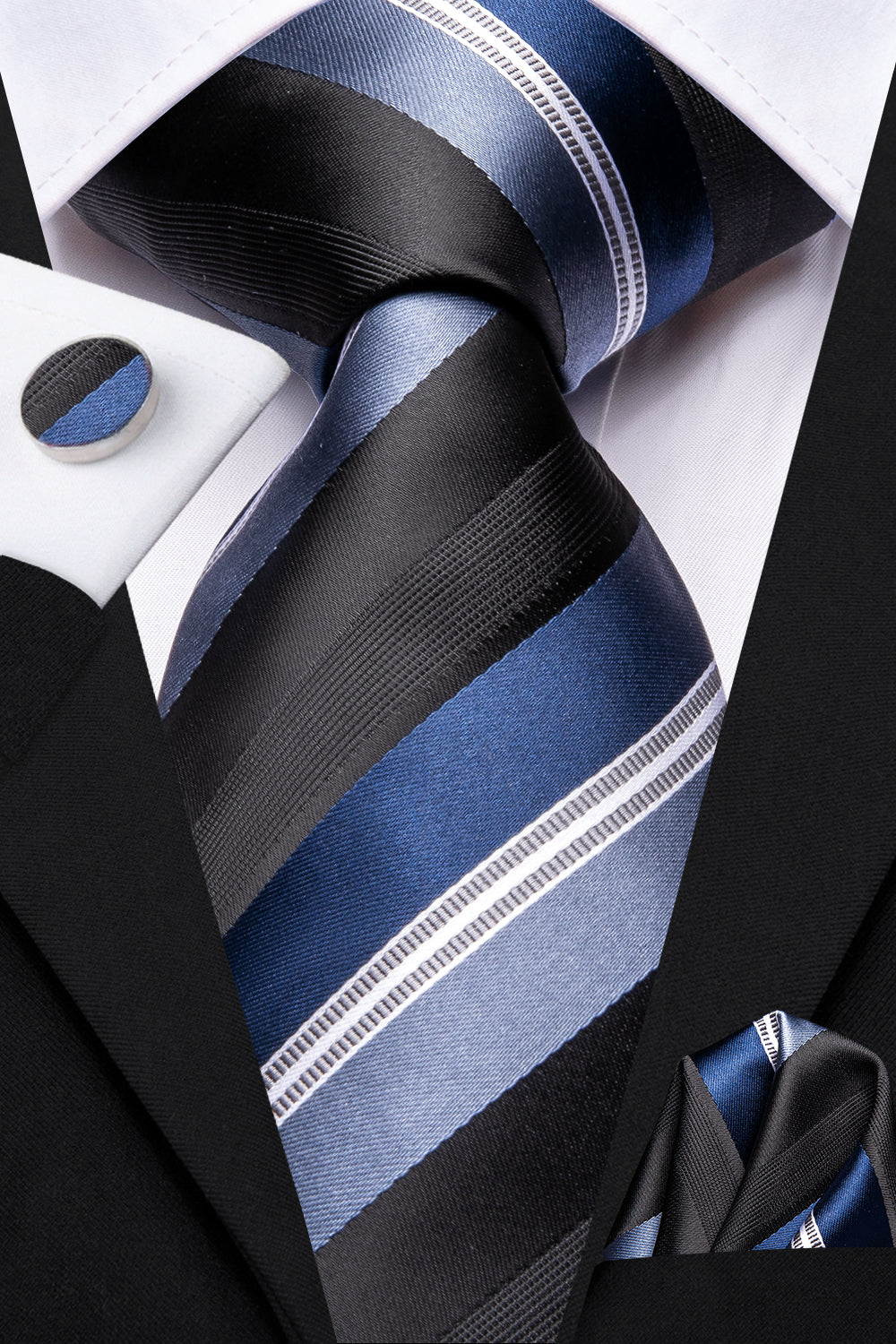 GentCrest Black Striped Tie Hanky Cufflinks Set - Image 7