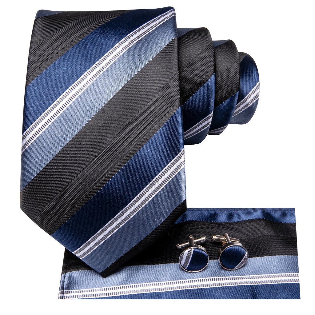 GentCrest Black Striped Tie Hanky Cufflinks Set - Image 4