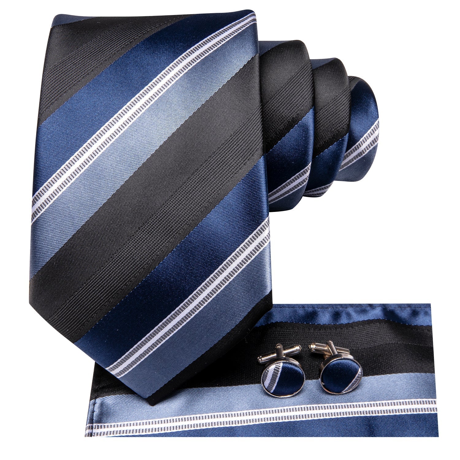 GentCrest Black Striped Tie Hanky Cufflinks Set - Image 4