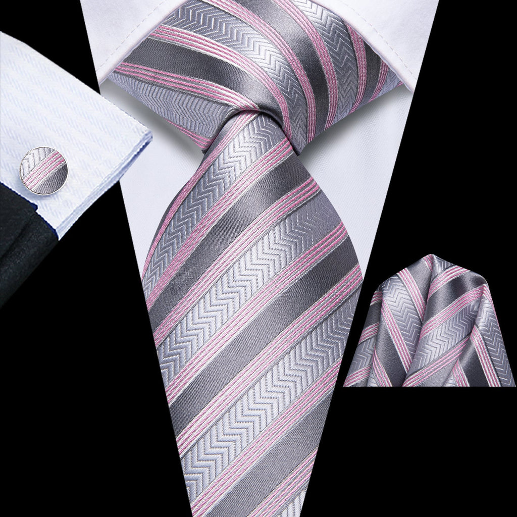 GentCrest Pink Striped Tie Hanky Cufflinks Set - Image 1