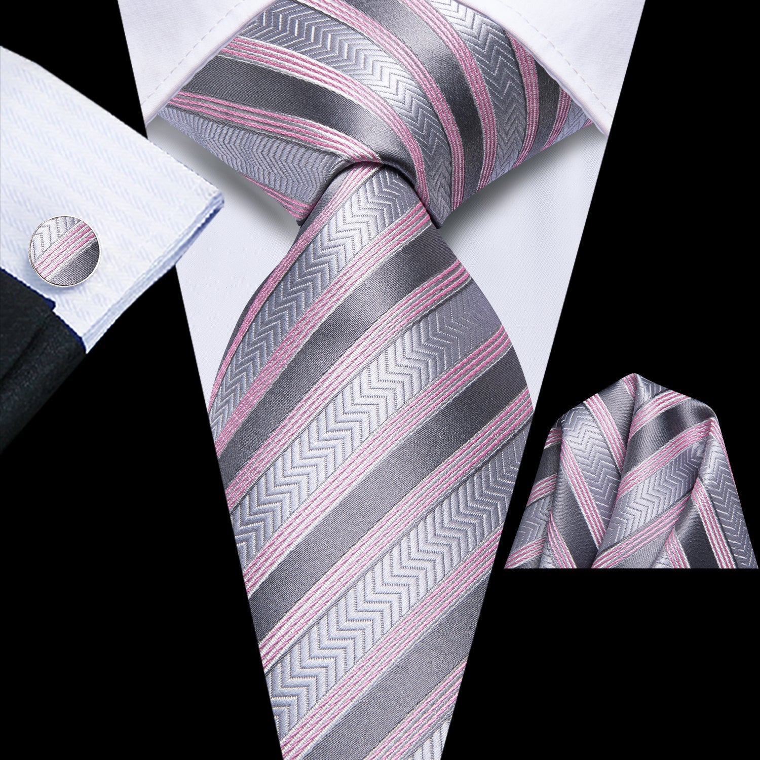 GentCrest Pink Striped Tie Hanky Cufflinks Set - Image 1