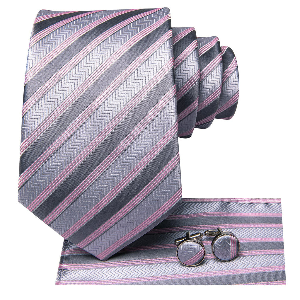 GentCrest Pink Striped Tie Hanky Cufflinks Set - Image 2