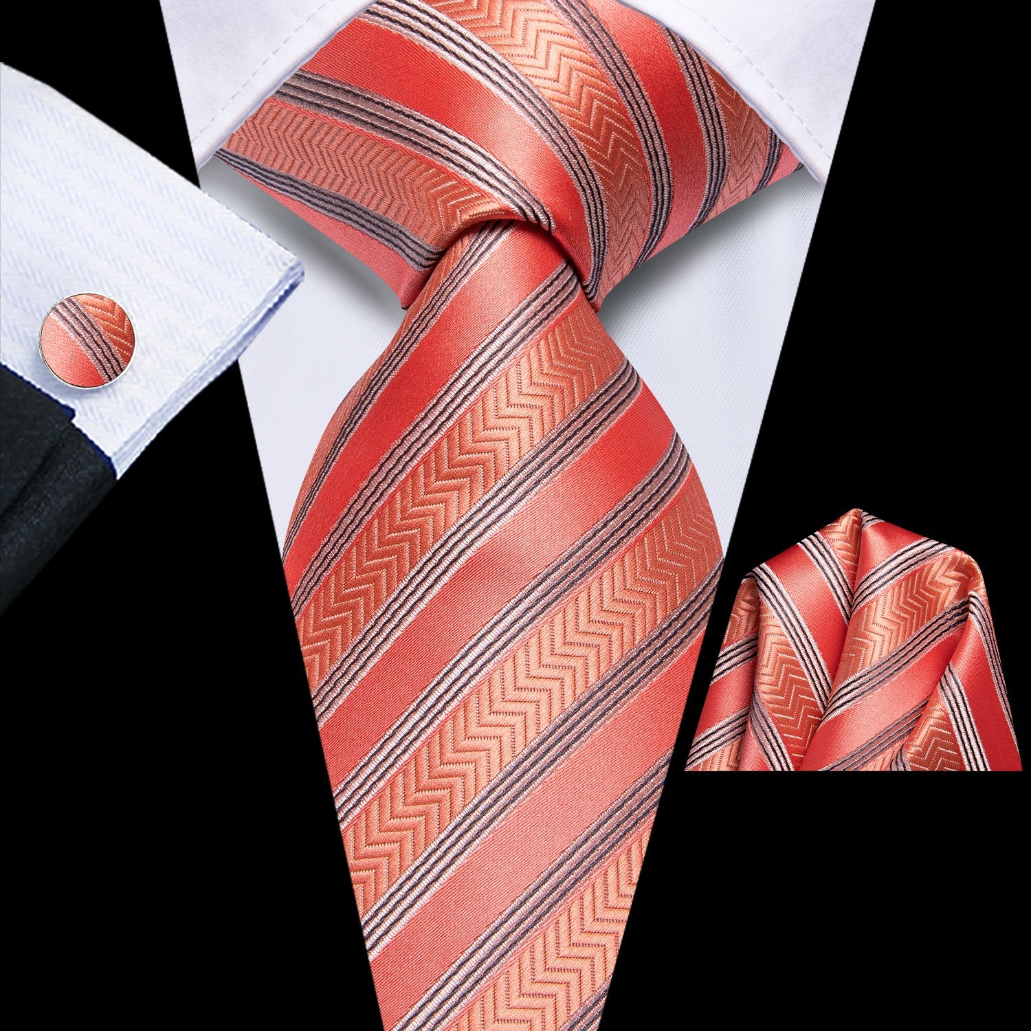 GentCrest Grey Striped Tie Hanky Cufflinks Set - Image 1
