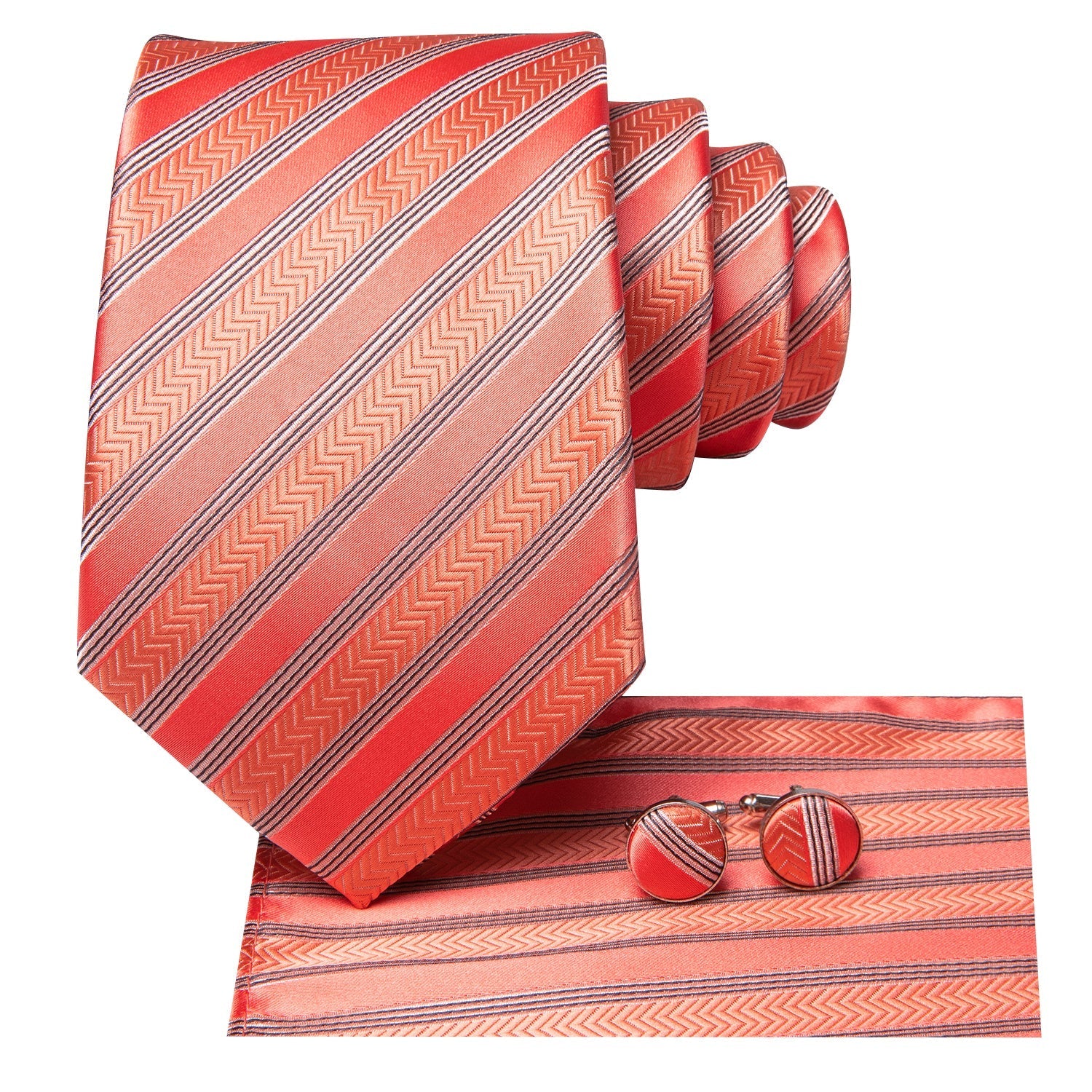 GentCrest Grey Striped Tie Hanky Cufflinks Set - Image 2