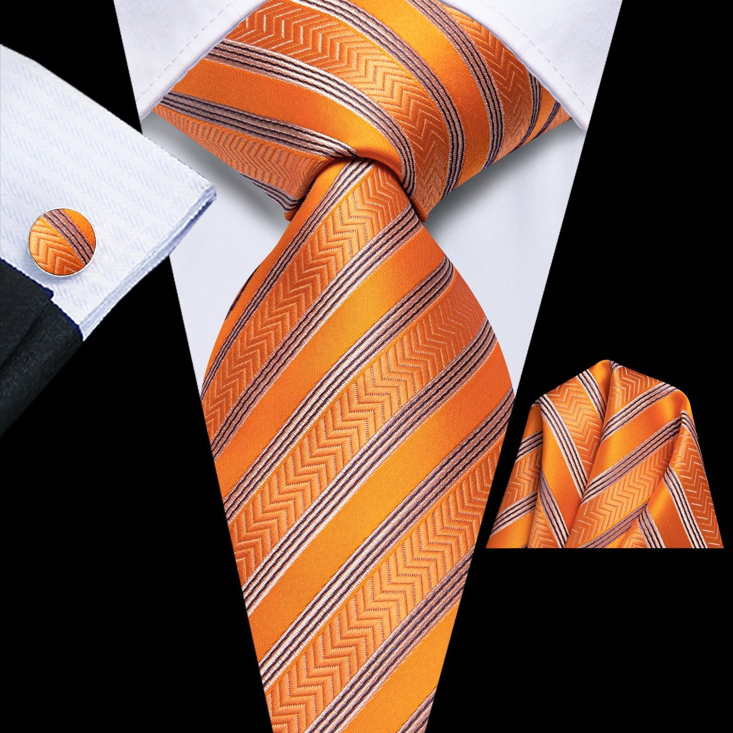 GentCrest Black Striped Tie Hanky Cufflinks Set - Image 1