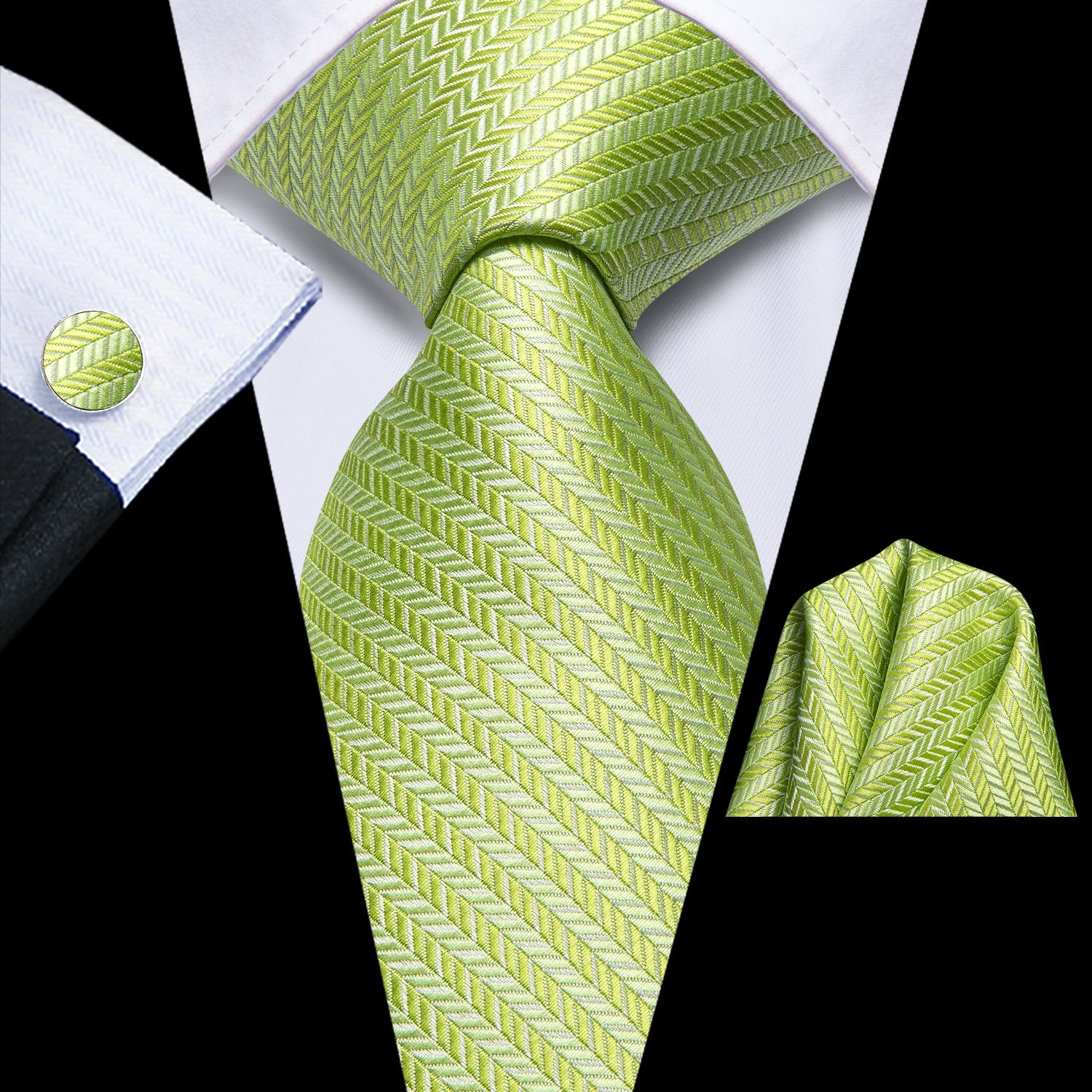 GentCrest Green Striped Tie Hanky Cufflinks Set - Image 1