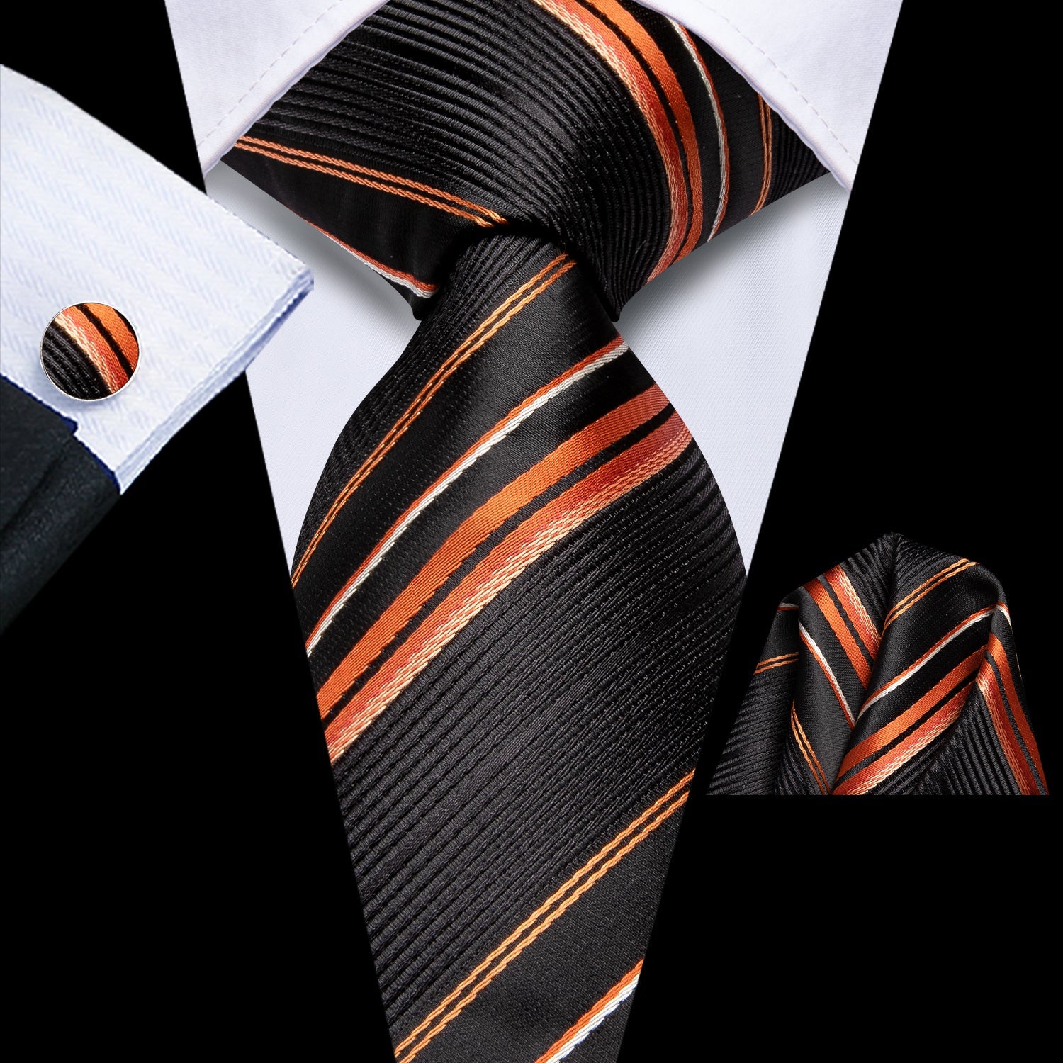 GentCrest Black Striped Tie Hanky Cufflinks Set - Image 1