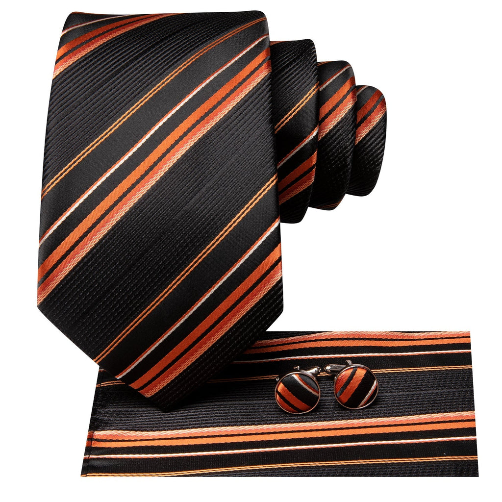 GentCrest Black Striped Tie Hanky Cufflinks Set - Image 2