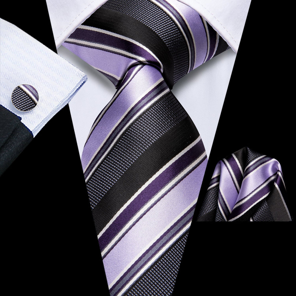GentCrest Black Striped Tie Hanky Cufflinks Set - Image 1