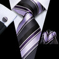 GentCrest Black Striped Tie Hanky Cufflinks Set - Image 1