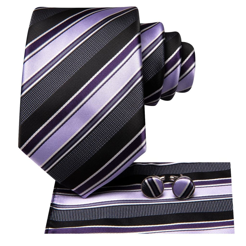GentCrest Black Striped Tie Hanky Cufflinks Set - Image 2
