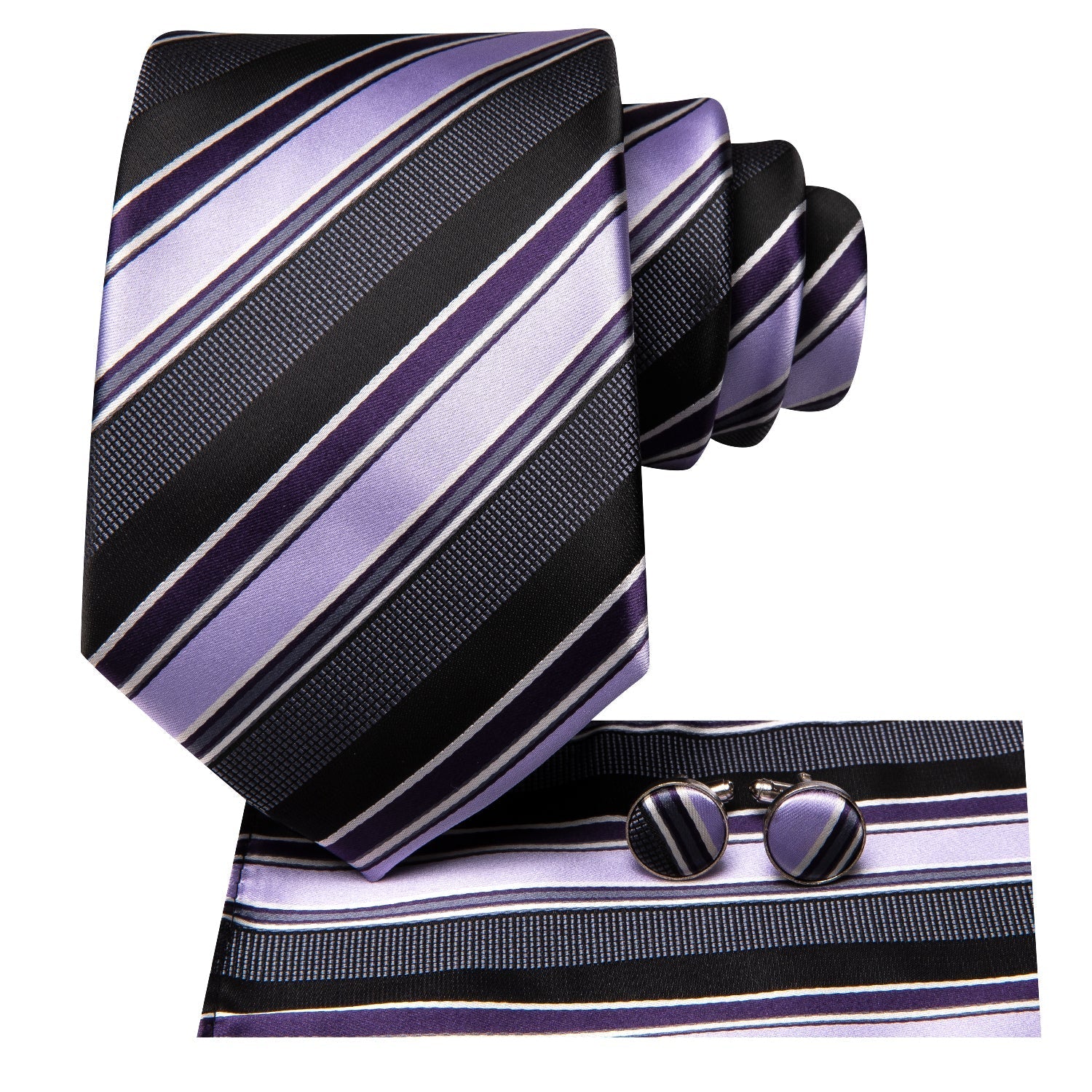GentCrest Black Striped Tie Hanky Cufflinks Set - Image 2