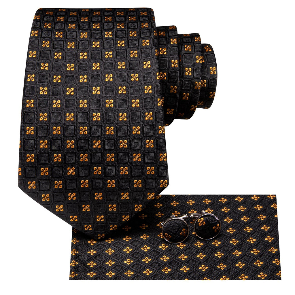 GentCrest Black Floral Tie Hanky Cufflinks Set - Image 3