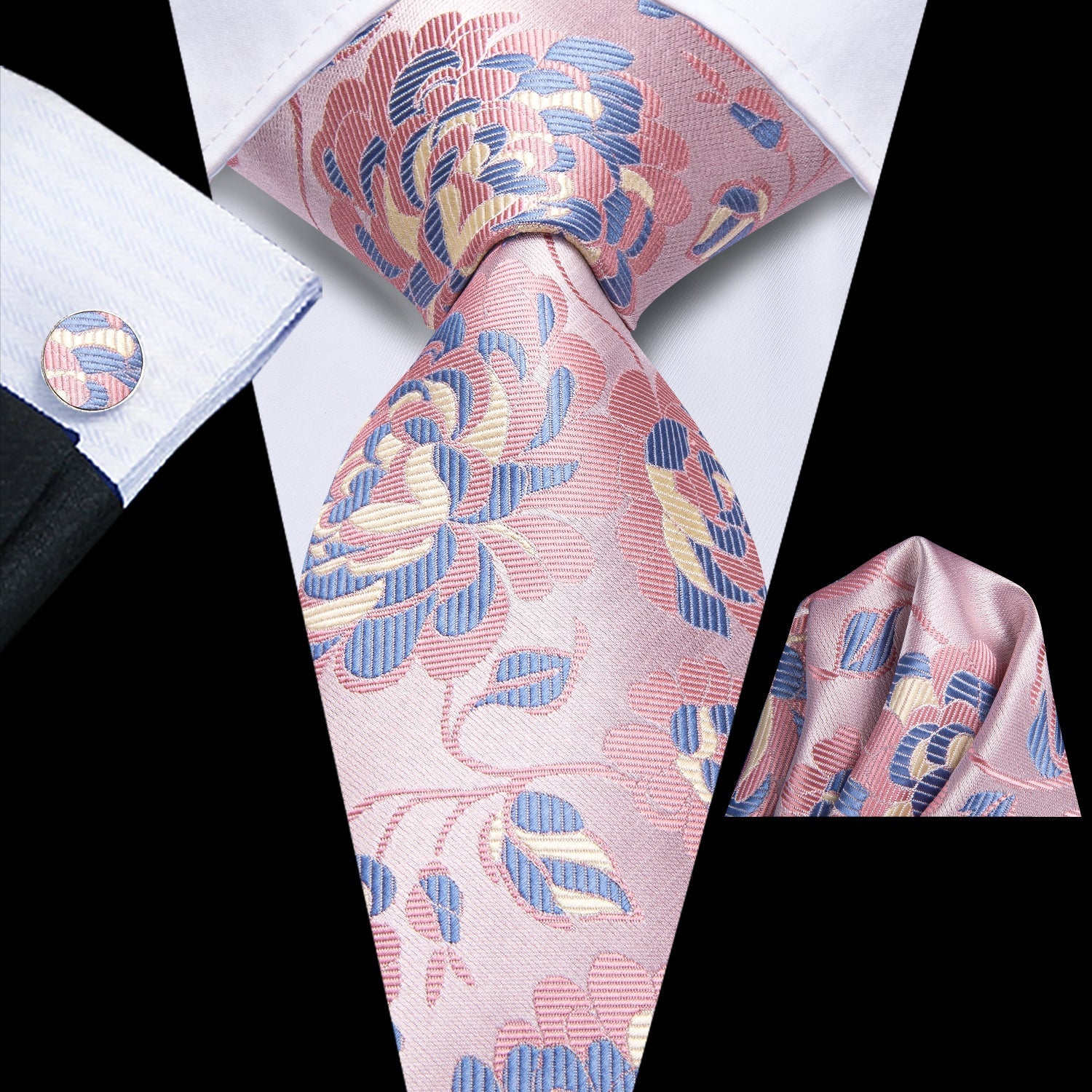 GentCrest Blue Floral Tie Hanky Cufflinks Set - Image 1