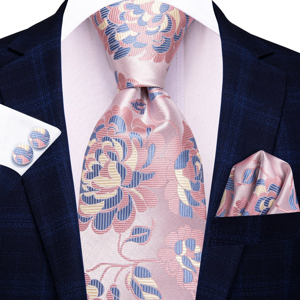 GentCrest Blue Floral Tie Hanky Cufflinks Set - Image 2