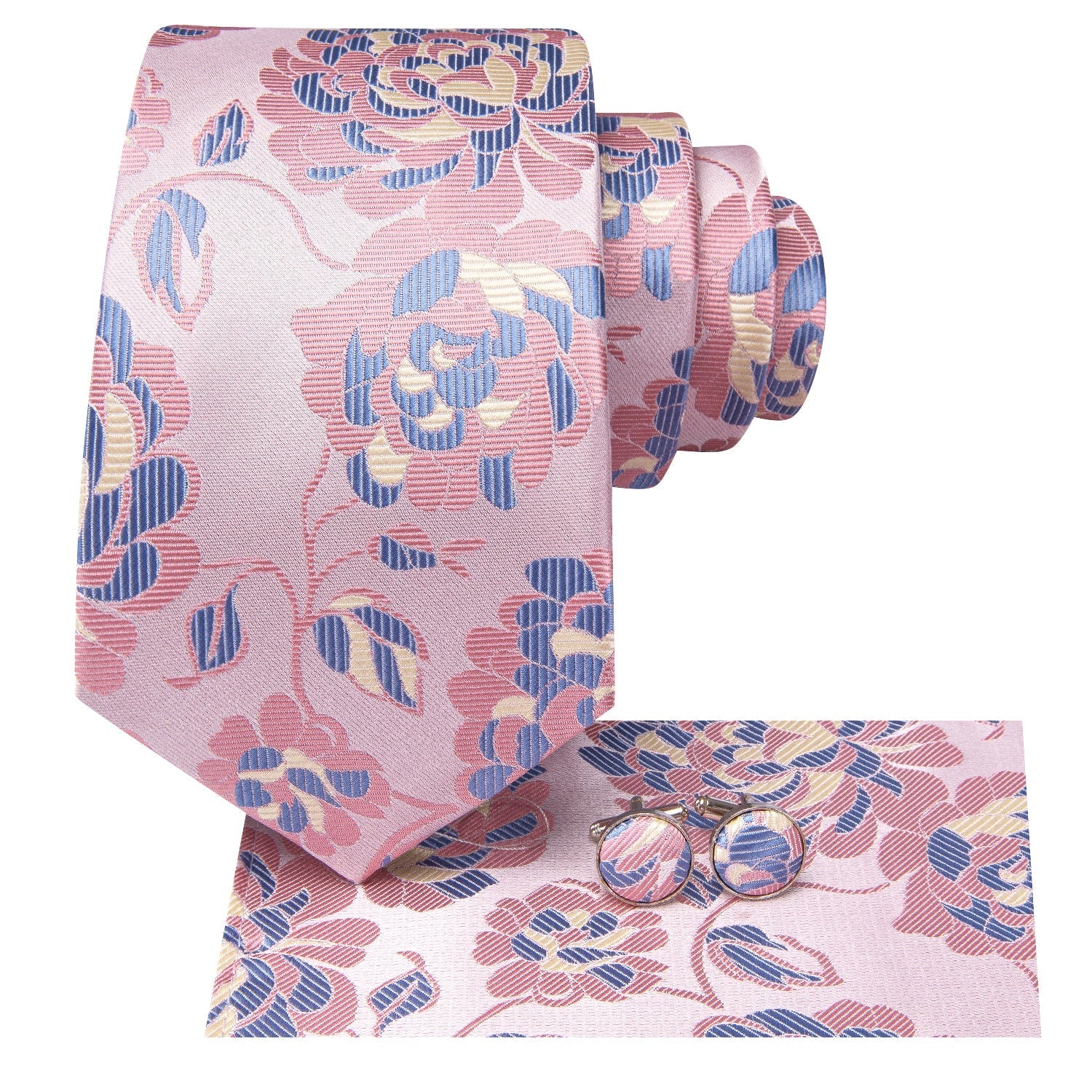 GentCrest Blue Floral Tie Hanky Cufflinks Set - Image 3