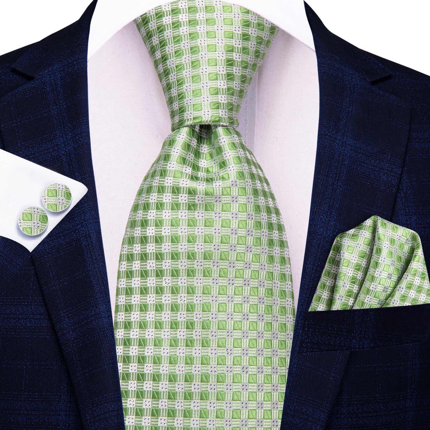 GentCrest Green Geometric Tie Hanky Cufflinks Set - Image 2
