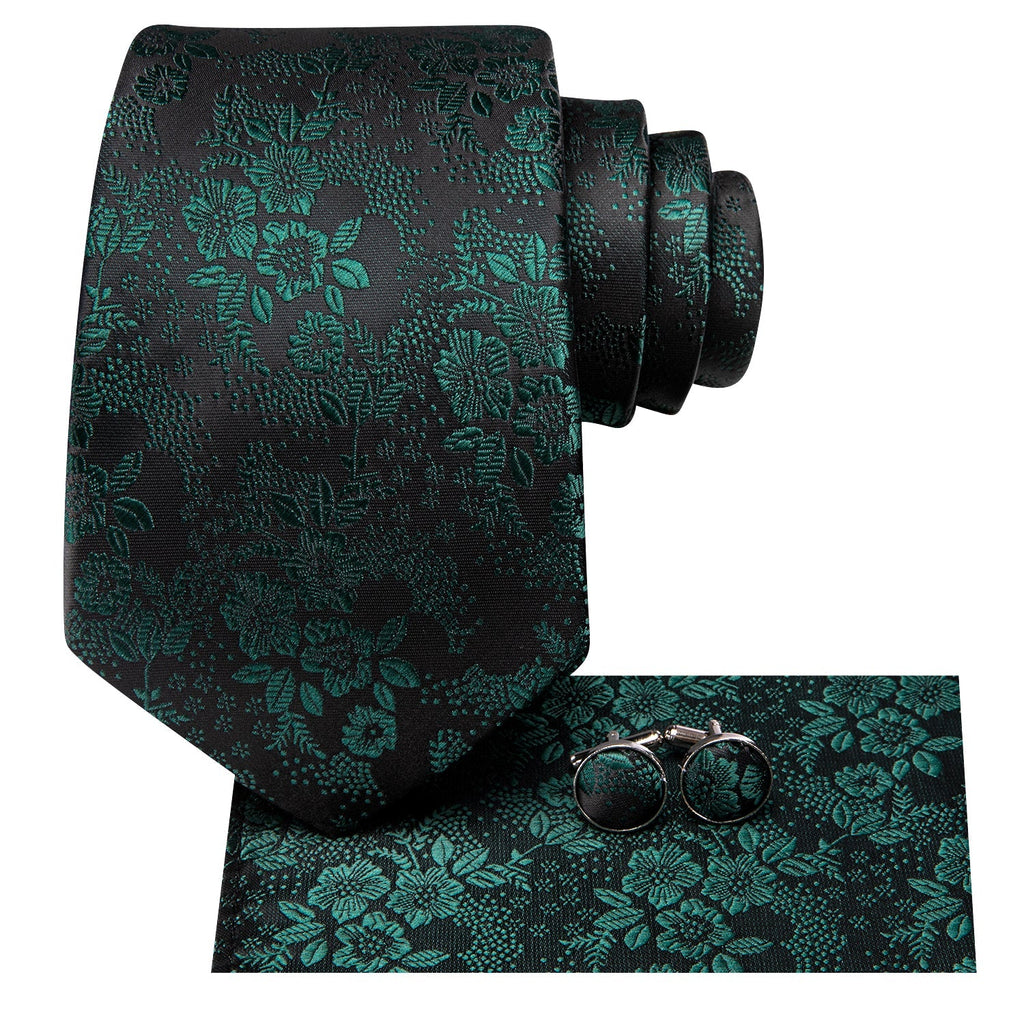 GentCrest Black Floral Tie Hanky Cufflinks Set - Image 3