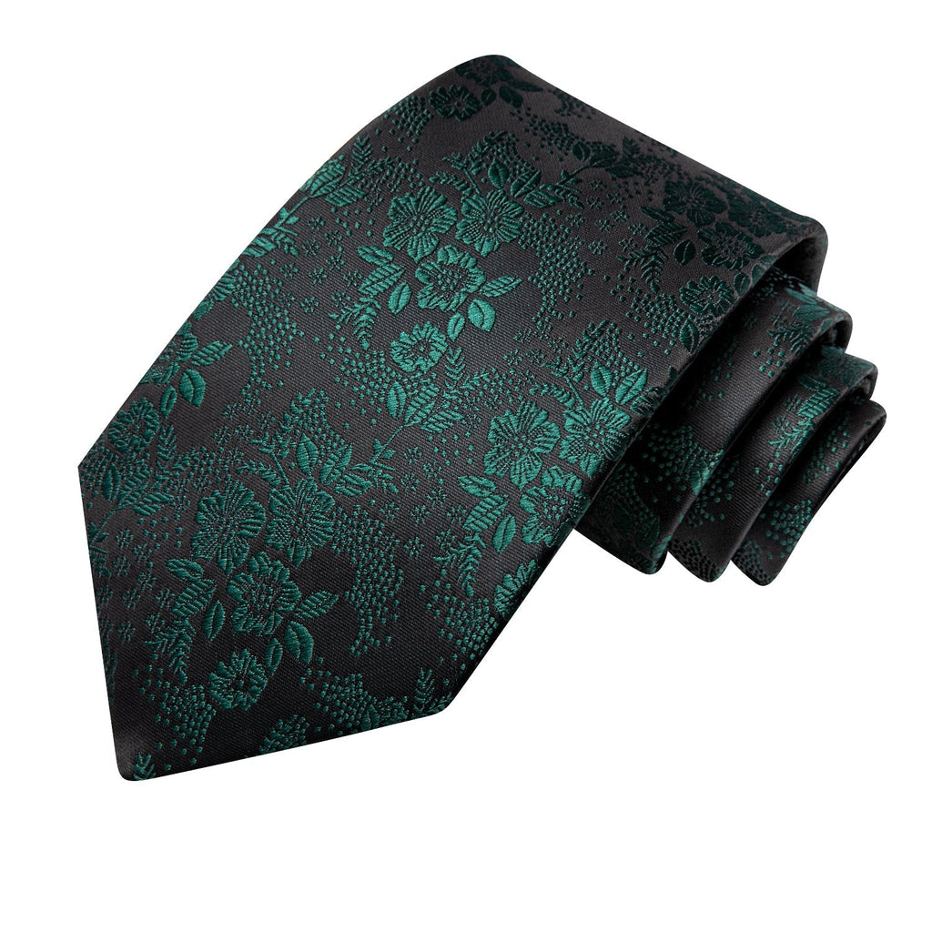 GentCrest Black Floral Tie Hanky Cufflinks Set - Image 4