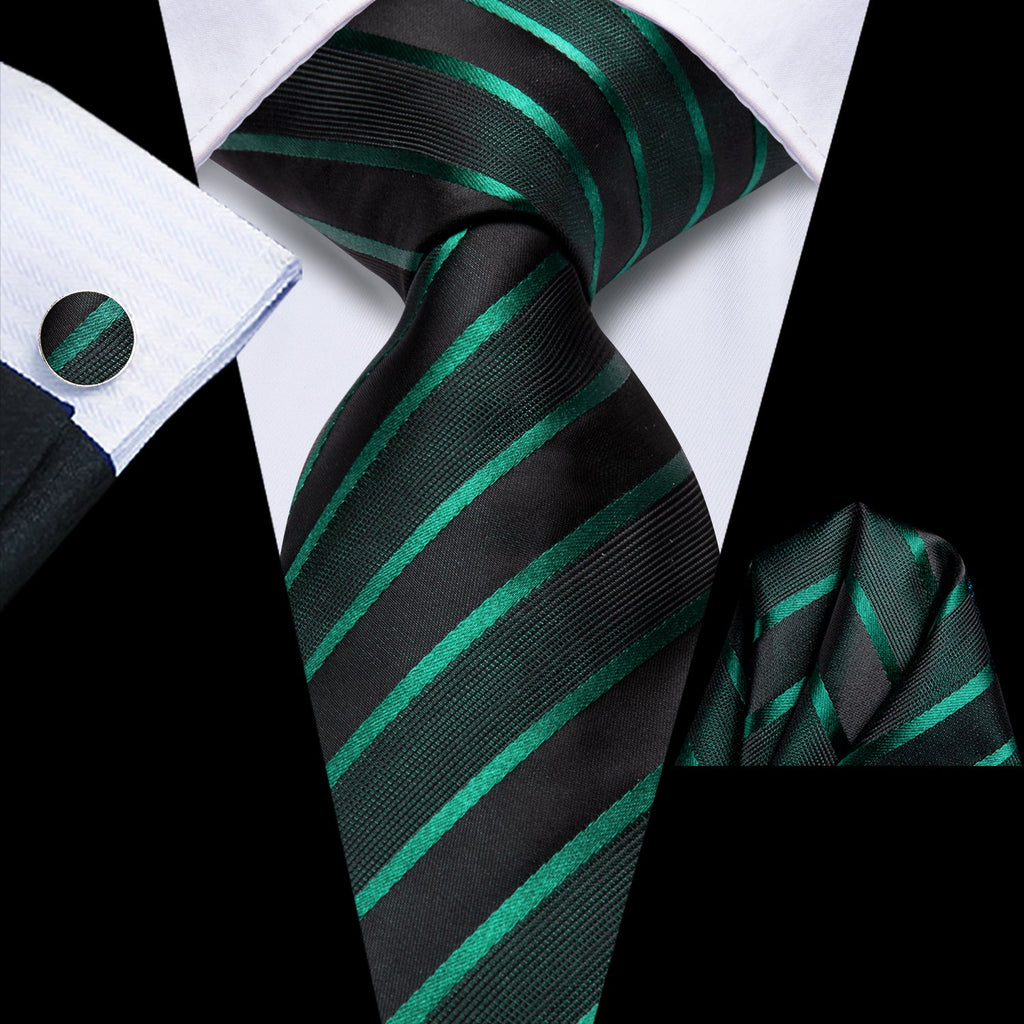 GentCrest Black Striped Tie Hanky Cufflinks Set - Image 1