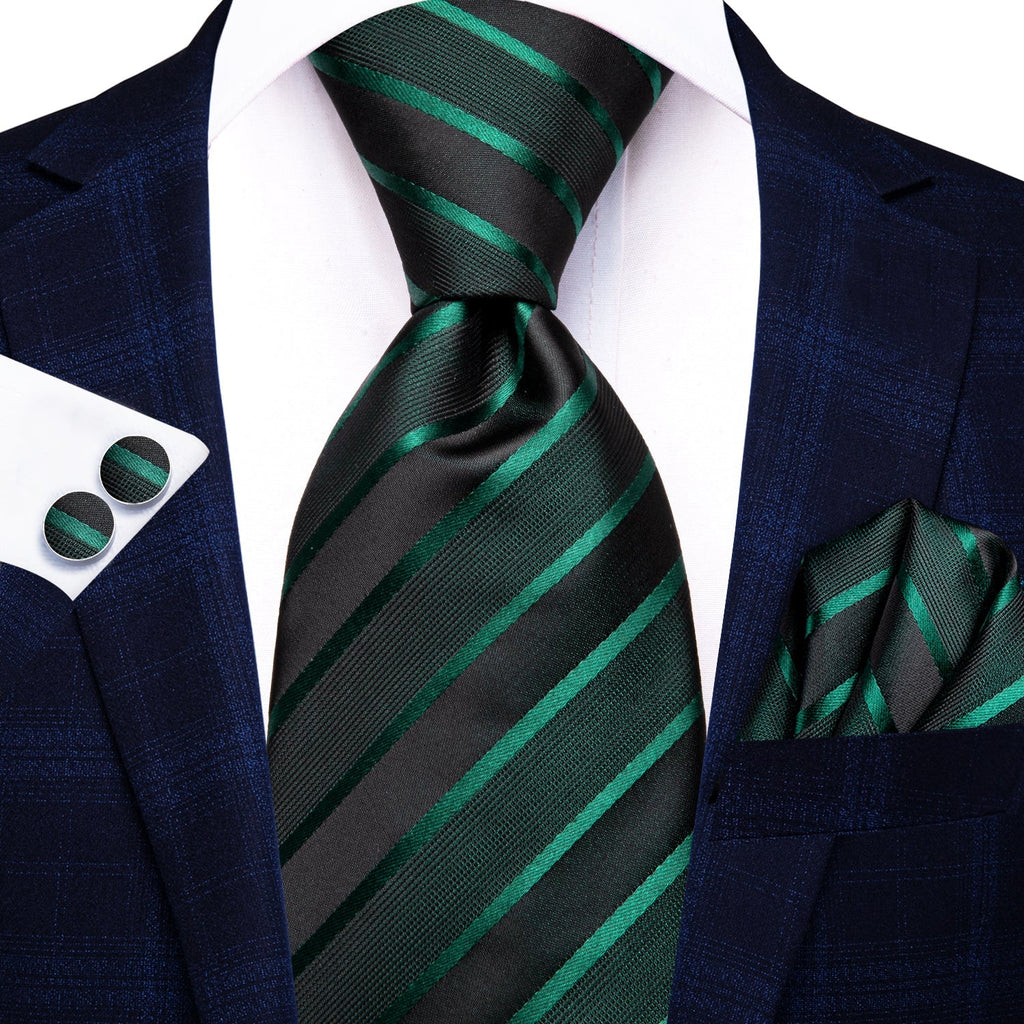 GentCrest Black Striped Tie Hanky Cufflinks Set - Image 2